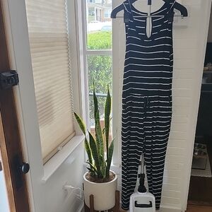 Black and White Striped Jumpsuit, Medium